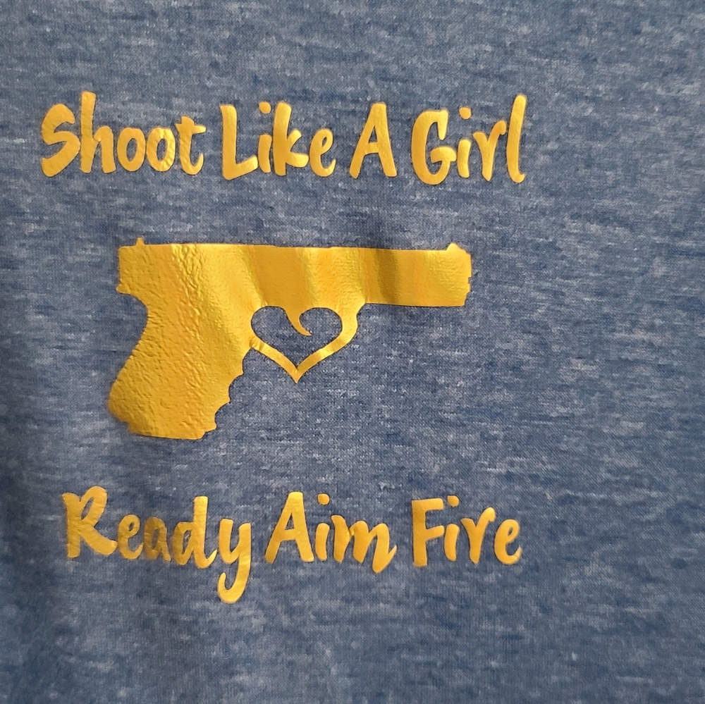 Shoot Like a Girl long sleeve blue XLarge tshirt gold graphics